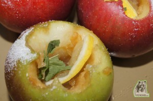 Кулинарный рецепт печеные яблоки с вареньем, лимоном и мятой