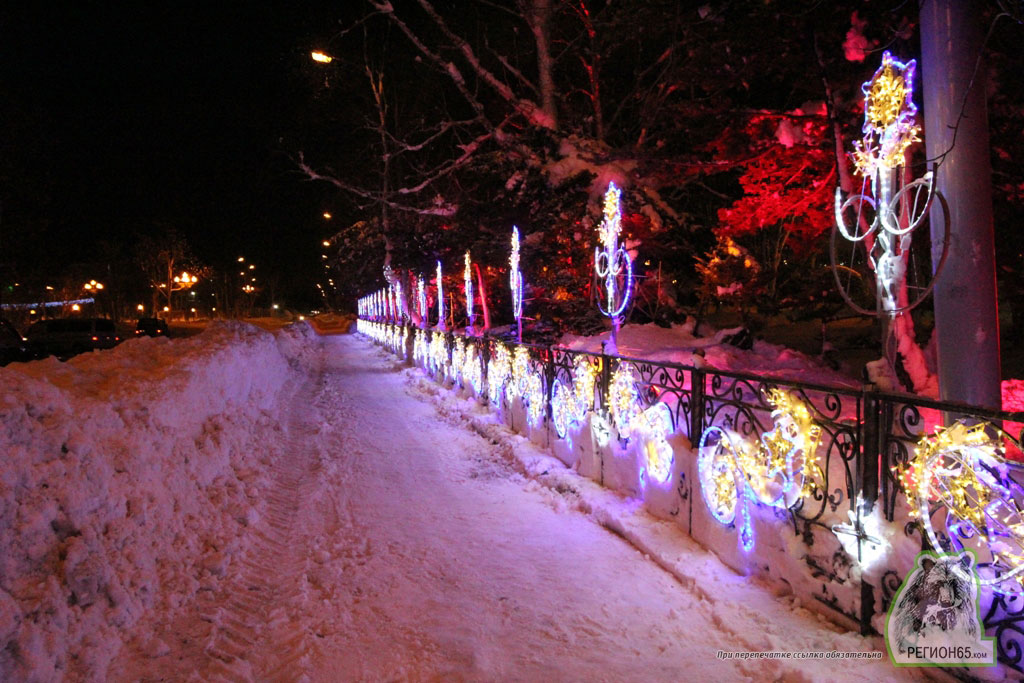 Южно-Сахалинск зима снег ночь